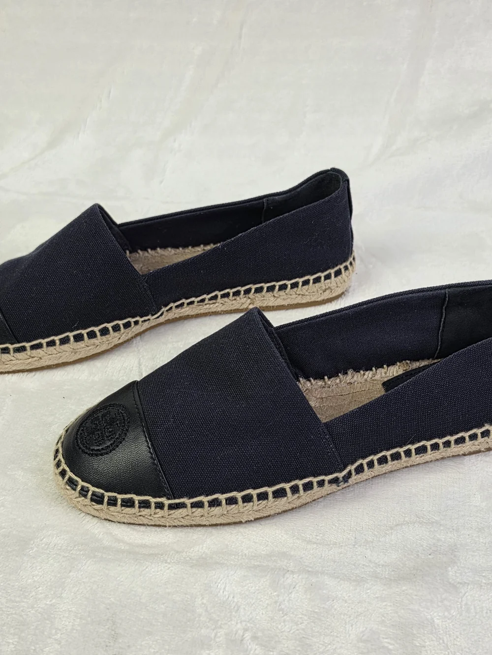 Tory Burch Espardrille Flats Womens 5 Navy Canvas Braided Jute Slip‎ On Casual